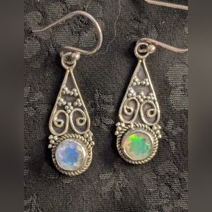 Elegant Silver Faceted Genuine Opal Solid Sterling Silver Earrings